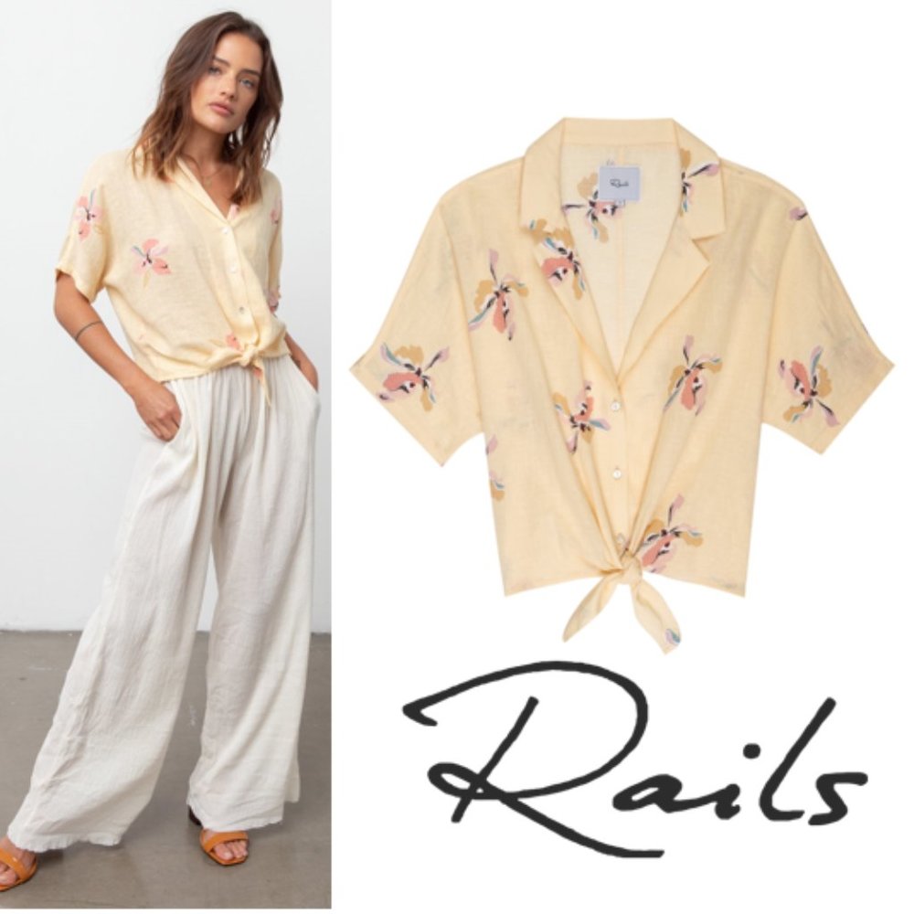 NWT Rails Yellow Floral Tie-Front Button Shirt